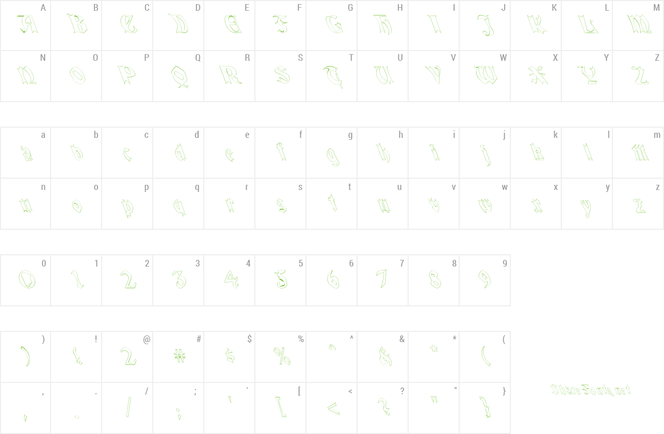 Font QuaelGothicHollowLeftyCondensed preview